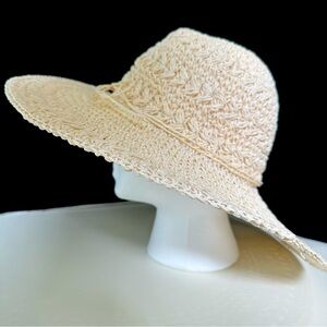 Scala Woven Straw Paper Beach Summer Sun Hat Floppy Wide Brim Natural